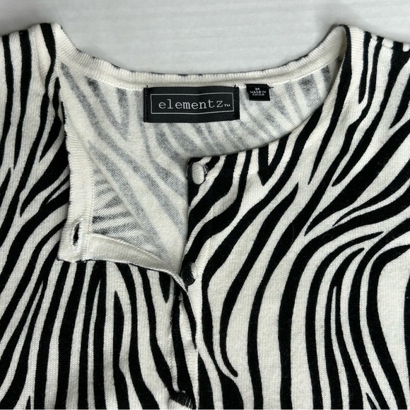Elementz Medium Light Cardigan Pullover 3/4 Sleeve Black/White Zebra Print - Picture 4 of 10